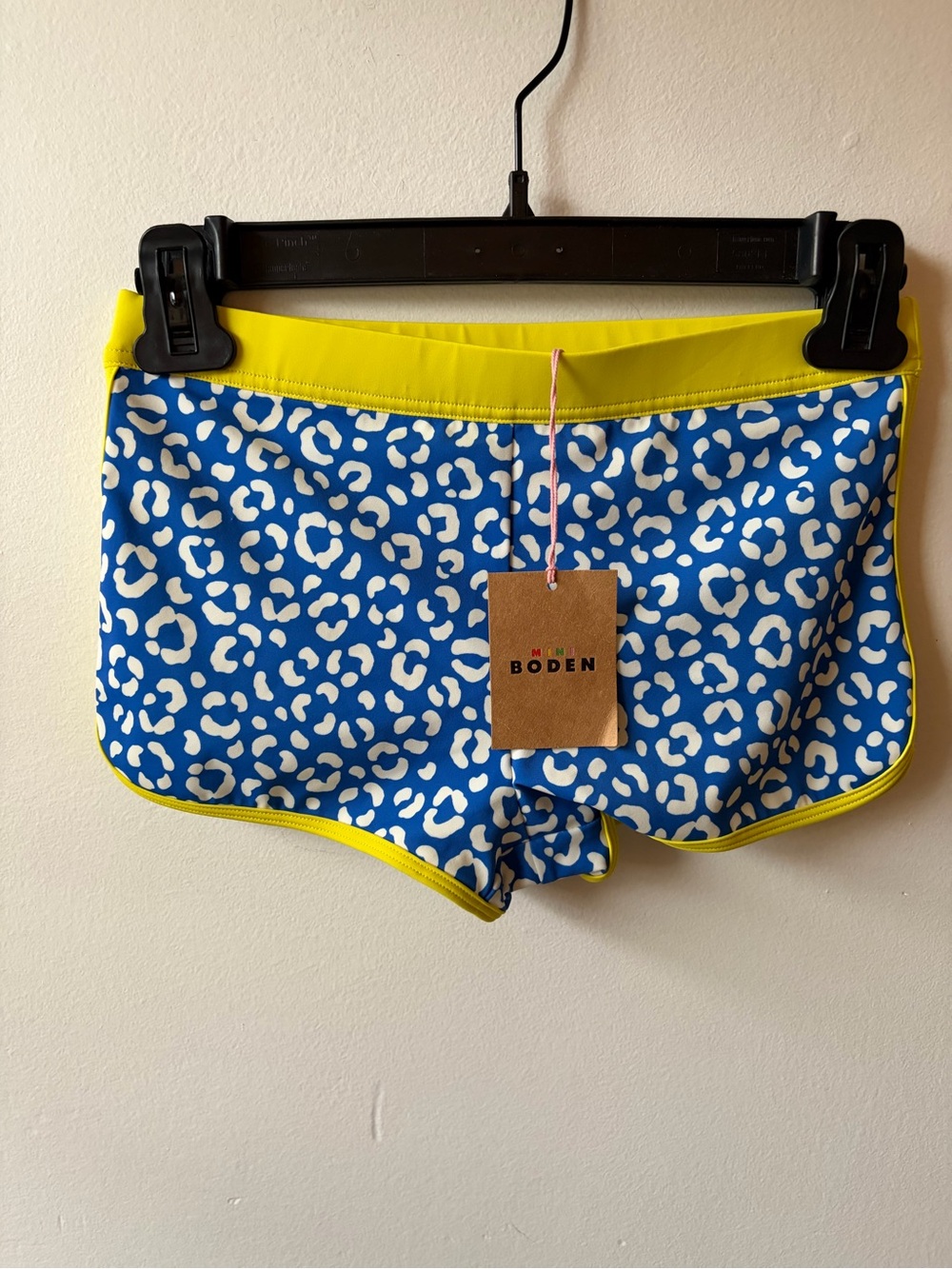 Mini Boden Blue and Yellow Leopard-Print Athletic Shorts